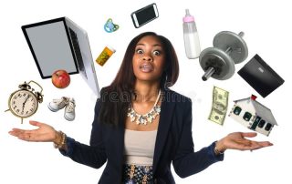 Black woman juggling many things